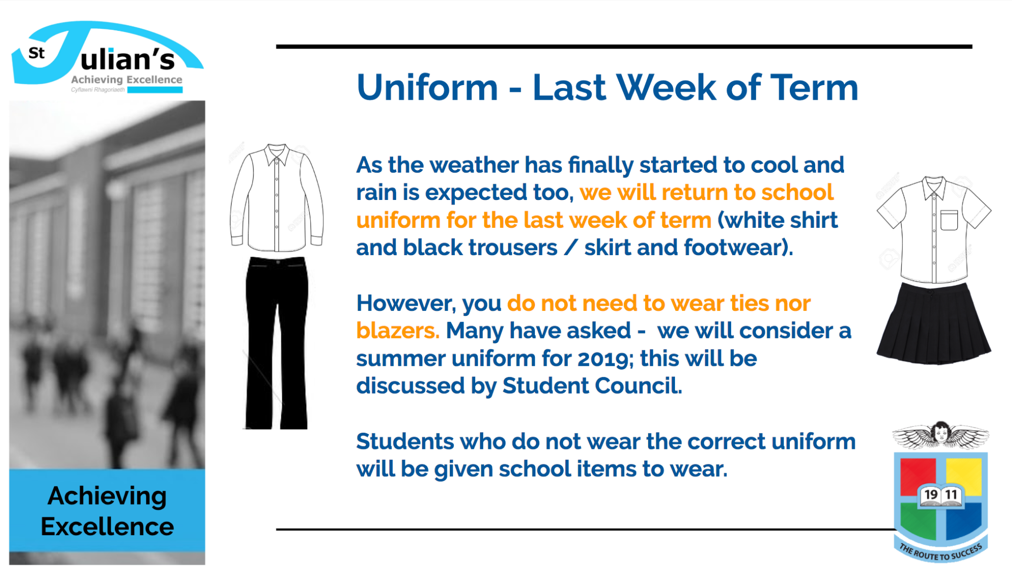 St Julians School Uniform Update 16th July